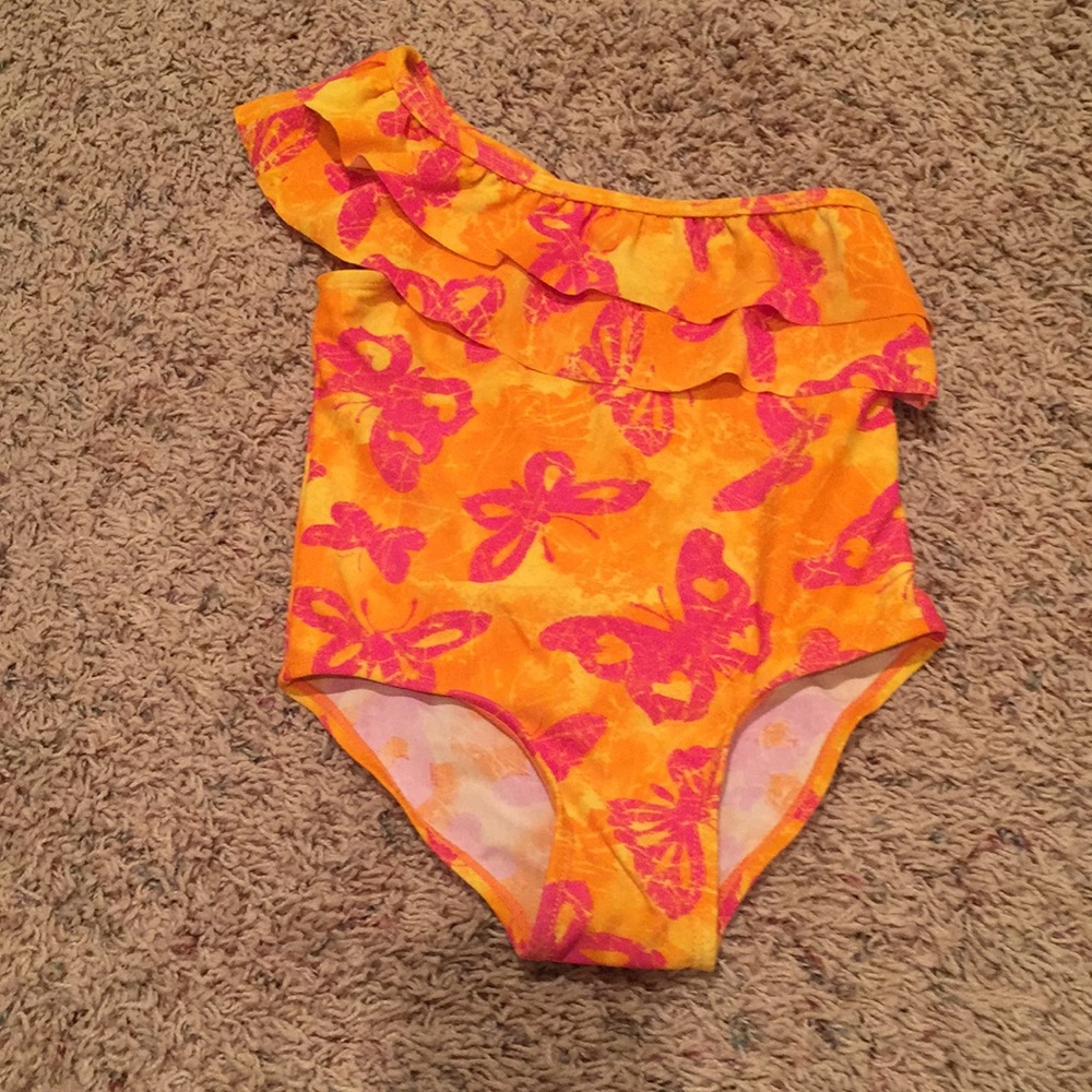One shoulder ruffle girl butterfly swimsuit